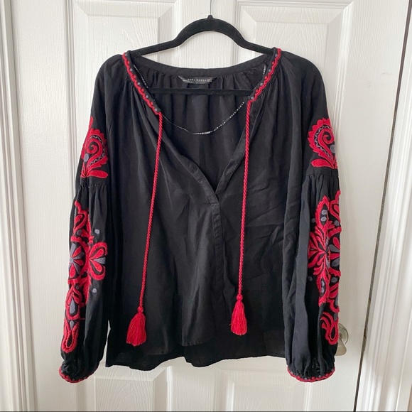 Zara Embroidered Boho Style Peasant Top Sz small - Picture 3 of 6